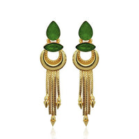 Kriaa Green Crystal Stone Gold Plated Dangler Earrings - 1313106E