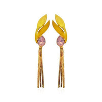 Kriaa Pink Crystal Stone Gold Plated Dangler Earrings - 1313107A