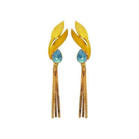 Kriaa Blue Crystal Stone Gold Plated Dangler Earrings - 1313107B