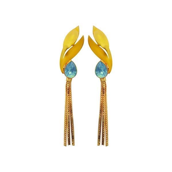 Kriaa Blue Crystal Stone Gold Plated Dangler Earrings - 1313107B