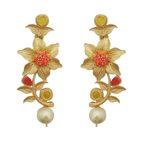 Kriaa Red Austrian Stone Gold Plated Floral Dangler Earrings