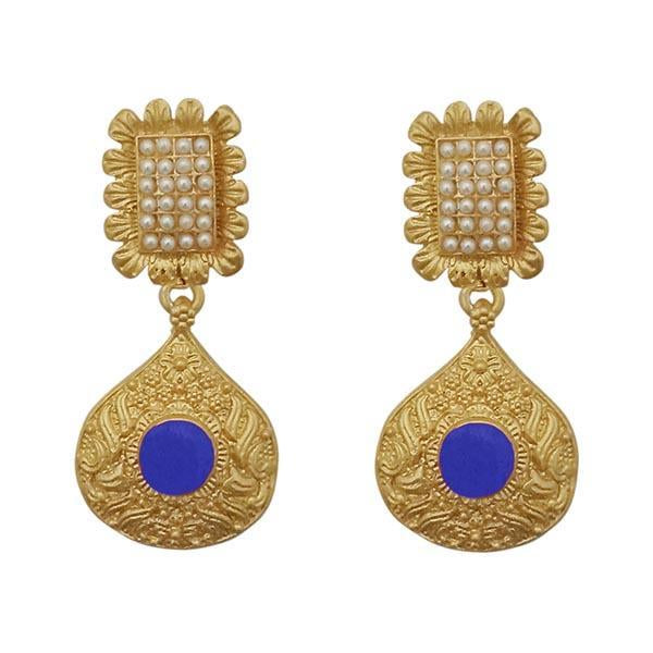 Kriaa Blue Pota Stone Gold Plated Pearl Dangler Earrings