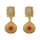 Kriaa Red Pota Stone Gold Plated Pearl Dangler Earrings - 1313110F