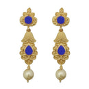 Kriaa Blue Pota Stone Gold Plated Pearl Drop Dangler Earrings