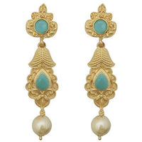 Kriaa Blue Pota Stone Gold Plated Pearl Drop Dangler Earrings - 1313111C