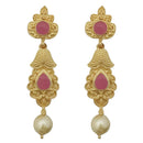 Kriaa Pink Pota Stone Gold Plated Pearl Dangler Earrings - 1313111D