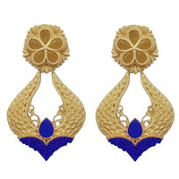 Kriaa Blue Pota Stone Gold Plated Dangler Earrings - 1313112A