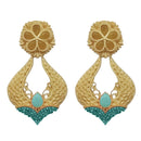 Kriaa Blue Pota Stone Gold Plated Dangler Earrings