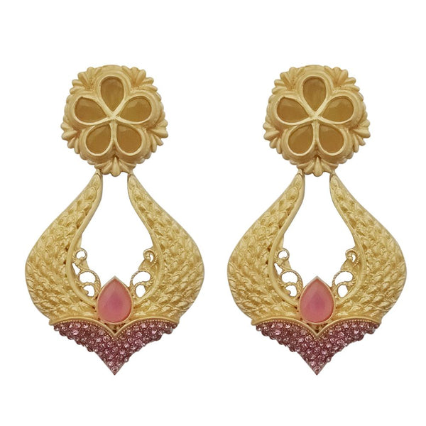 Kriaa Pink Pota Stone Gold Plated Dangler Earrings