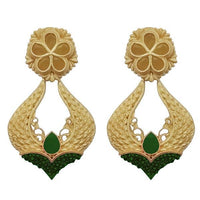 Kriaa Green Pota Stone Gold Plated Dangler Earrings