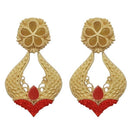 Kriaa Red Pota Stone Gold Plated Dangler Earrings