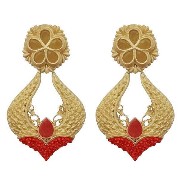 Kriaa Red Pota Stone Gold Plated Dangler Earrings
