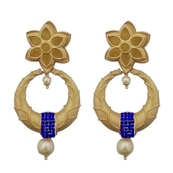 Kriaa Blue Austrian Stone Pearl Drop Gold Plated Dangler Earrings