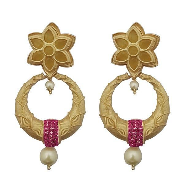 Kriaa Pink Austrian Stone Pearl Drop Gold Plated Dangler Earrings