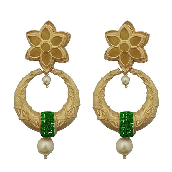 Kriaa Green Austrian Stone Pearl Drop Gold Plated Dangler Earrings