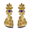 Kriaa Blue Austrian Stone Pearl Drop Gold Plated Dangler Earrings - 1313114A