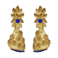 Kriaa Blue Austrian Stone Pearl Drop Gold Plated Dangler Earrings - 1313114A