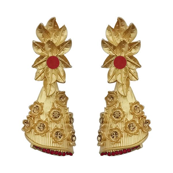 Kriaa Maroon Austrian Stone Pearl Drop Gold Plated Dangler Earrings