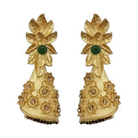 Kriaa Green Austrian Stone Pearl Drop Gold Plated Dangler Earrings - 1313114E