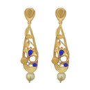 Kriaa Blue Austrian Stone Pearl Drop Gold Plated Dangler Earrings - 1313115C