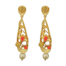 Kriaa Orange Austrian Stone Pearl Drop Gold Plated Dangler Earrings