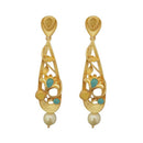 Kriaa Blue Austrian Stone Pearl Drop Gold Plated Dangler Earrings - 1313115E