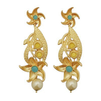 Kriaa Blue Austrian Stone Pearl Drop Gold Plated Dangler Earrings - 1313116D