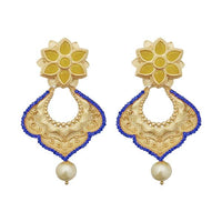 Kriaa Blue Austrian Stone Pearl Drop Gold Plated Dangler Earrings - 1313117A