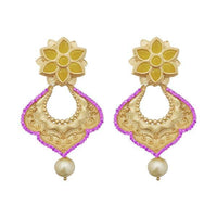 Kriaa Pink Austrian Stone Pearl Drop Gold Plated Dangler Earrings - 1313117B