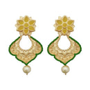 Kriaa Green Austrian Stone Pearl Gold Plated Dangler Earrings