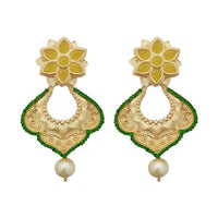 Kriaa Green Austrian Stone Pearl Gold Plated Dangler Earrings