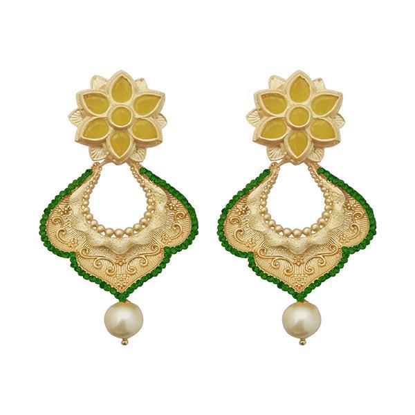 Kriaa Green Austrian Stone Pearl Gold Plated Dangler Earrings