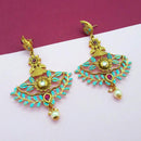 Nikita Arts Gold Plated Stone And Blue Meenakari Copper Matte Dangler Earrings - 1313118B