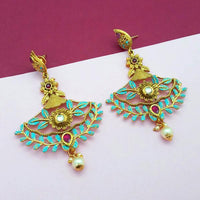 Nikita Arts Gold Plated Stone And Blue Meenakari Copper Matte Dangler Earrings - 1313118B