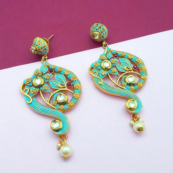 Nikita Arts Gold Plated Stone And Blue Meenakari Copper Matte Dangler Earrings - 1313120B