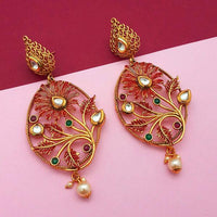 Nikita Arts Gold Plated Stone And Maroon Meenakari Copper Matte Dangler Earrings - 1313121A