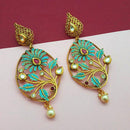 Nikita Arts Gold Plated Stone And Blue Meenakari Copper Matte Dangler Earrings - 1313121B