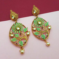 Nikita Arts Gold Plated Stone And Green Meenakari Copper Matte Dangler Earrings - 1313121C