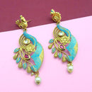 Nikita Arts Gold Plated Stone And Blue Meenakari Copper Matte Dangler Earrings - 1313122B