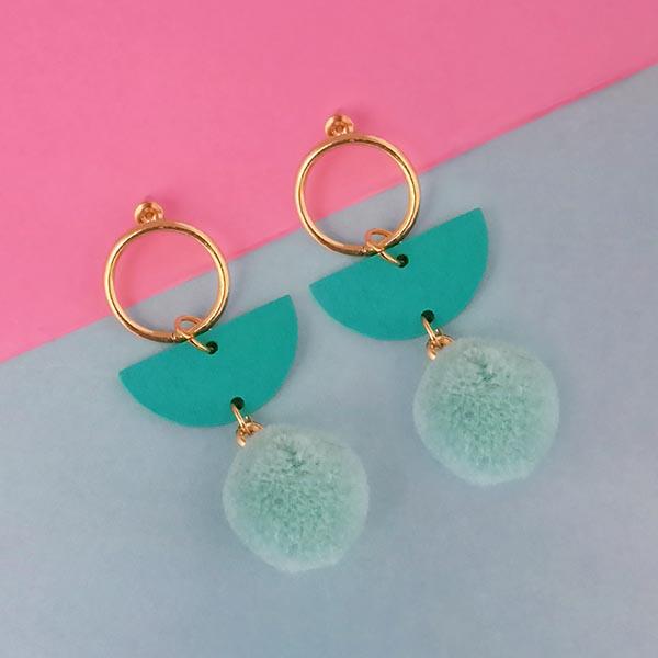 Urthn Green Wood Pom Pom Earrings - 1313204B