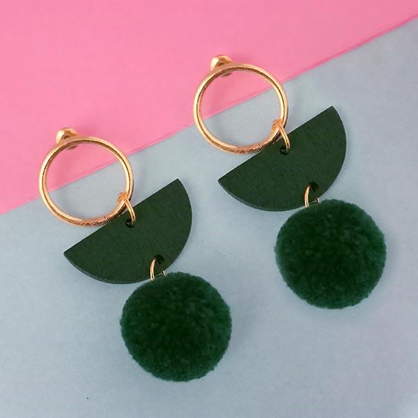 Urthn Green Wood Pom Pom Earrings - 1313204D