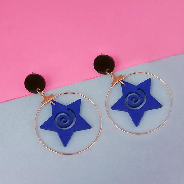 Urthn Blue Star Design Gold Plated Dangler Earrings - 1313206A