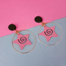 Urthn Pink Star Design Wood Dangler Earrings - 1313206D