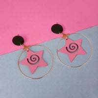Urthn Pink Star Design Wood Dangler Earrings - 1313206D