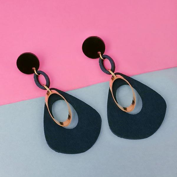 Urthn Blue Wood Dangler Earrings - 1313208A