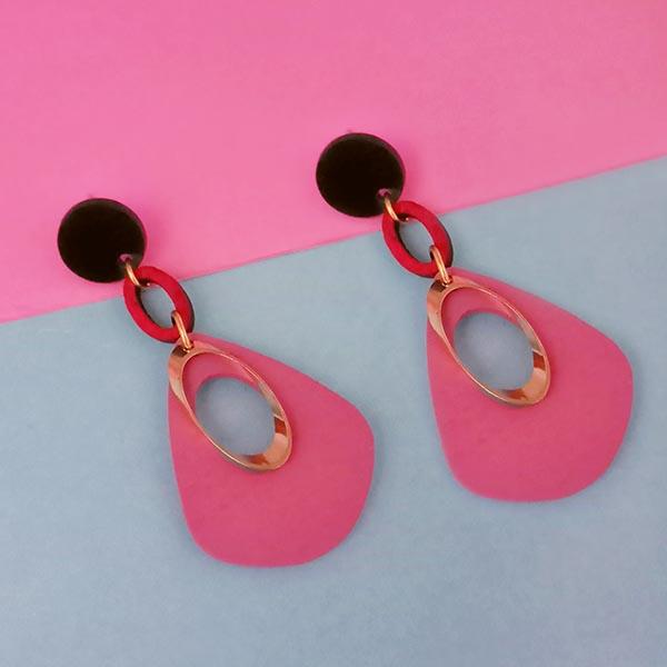 Urthn Gold Plated Pink Wood Dangler Earrings - 1313208D