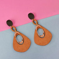 Urthn Gold Plated Brown Wood Dangler Earrings - 1313208F