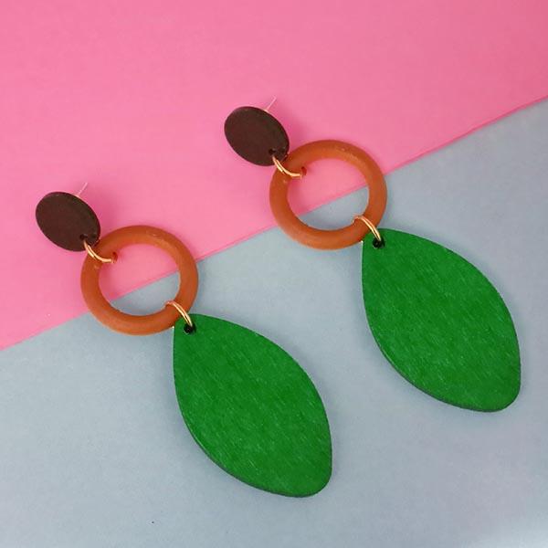 Urthn Green Wood Dangler Earrings - 1313209A