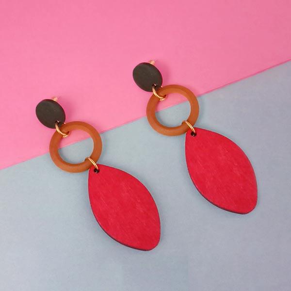 Urthn Gold Plated Red Wood Dangler Earrings - 1313209B