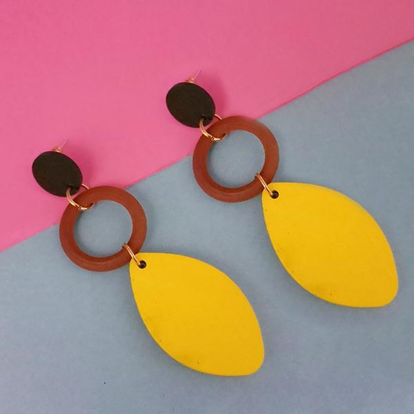 Urthn Yellow Wood Gold Plated Dangler Earrings - 1313209C